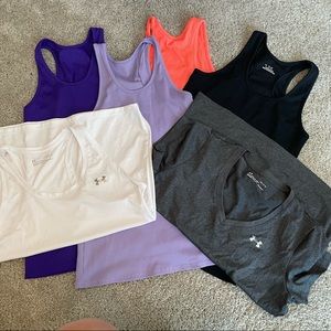 5 UA racer back tanks and 1 heat gear top